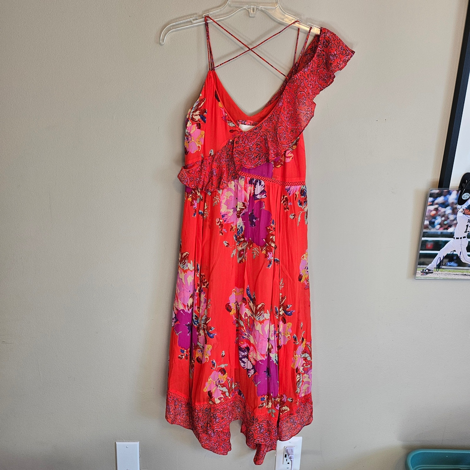 Maeve Grecia Ruffle Midi Dress Floral Bright Red Size 0 Nwt